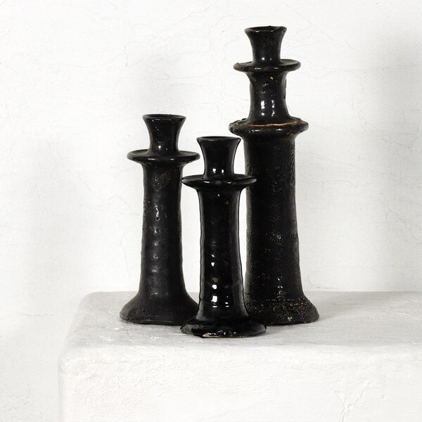 Black Pottery Candlestick